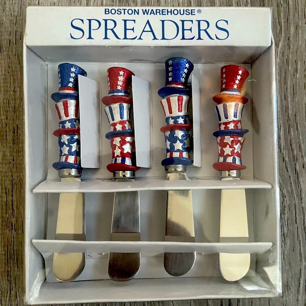 Set Of (4) 1999 Boston Warehouse Uncle Sam Spreaders - NEW In Box